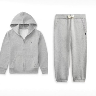 2024AW Autumn and Winter Children's Wear New Grey Pony Embroidered Simple All-match Zipper Jacket Sweatpants suit SY