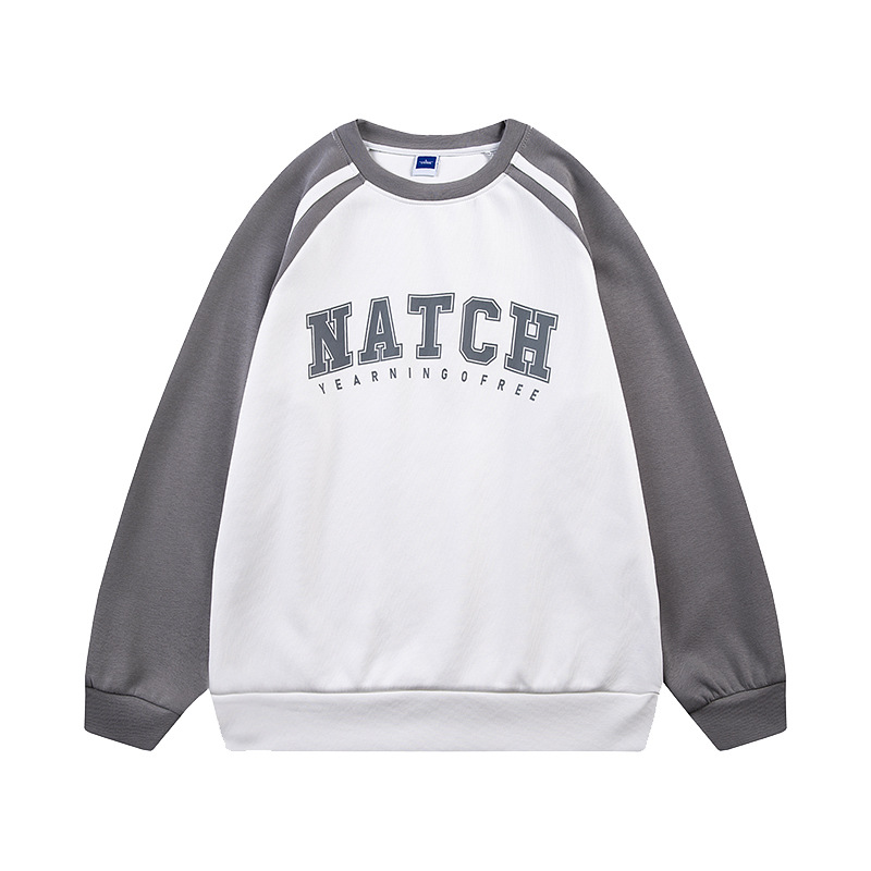 Retro contrasting raglan sleeves with looped hoodies for men's 2024 new round neck top_voghion.com