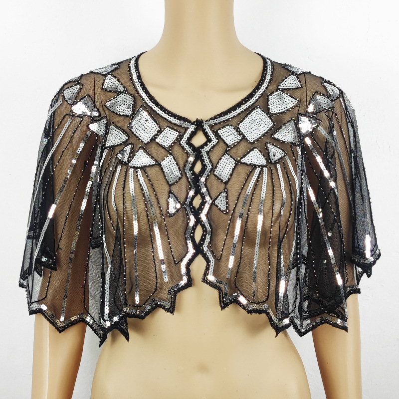 Elegant Women's Sequin Mesh Beaded Shawl For Summer Sun Protection_voghion.com