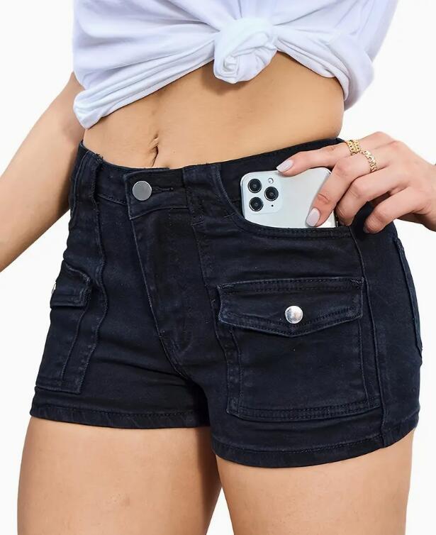 Women's Stretch Denim Shorts Solid Colour Street Style Shorts_voghion.com