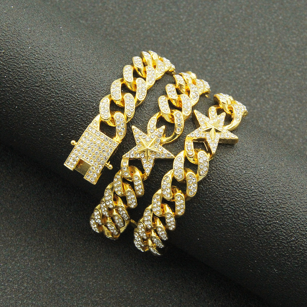 European and American hip hop full diamond star Cuban chain alloy necklace wholesale