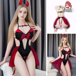 跨境情趣内衣女纯欲小恶魔制服套装性感连体衣诱惑魅魔战袍9054