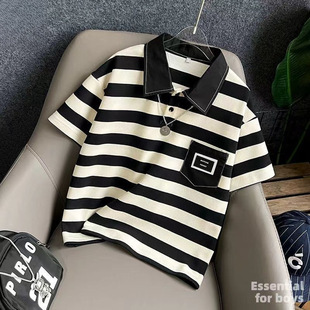 Boys' Polo Shirt Summer New Stripesd T-Shirt Medium and Large Kidsren's Loose Half-Sleeved Boys' Kidsren's Summer Short-Sleeved Shirt