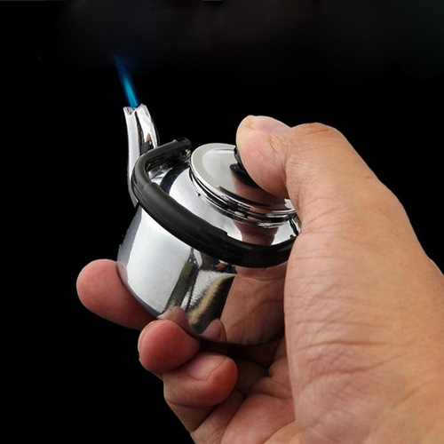 Novelty Creative Funny Teapot Lighter Stainless Steel Water Kettle Direct Strike Windproof Inflatable Creative 007A