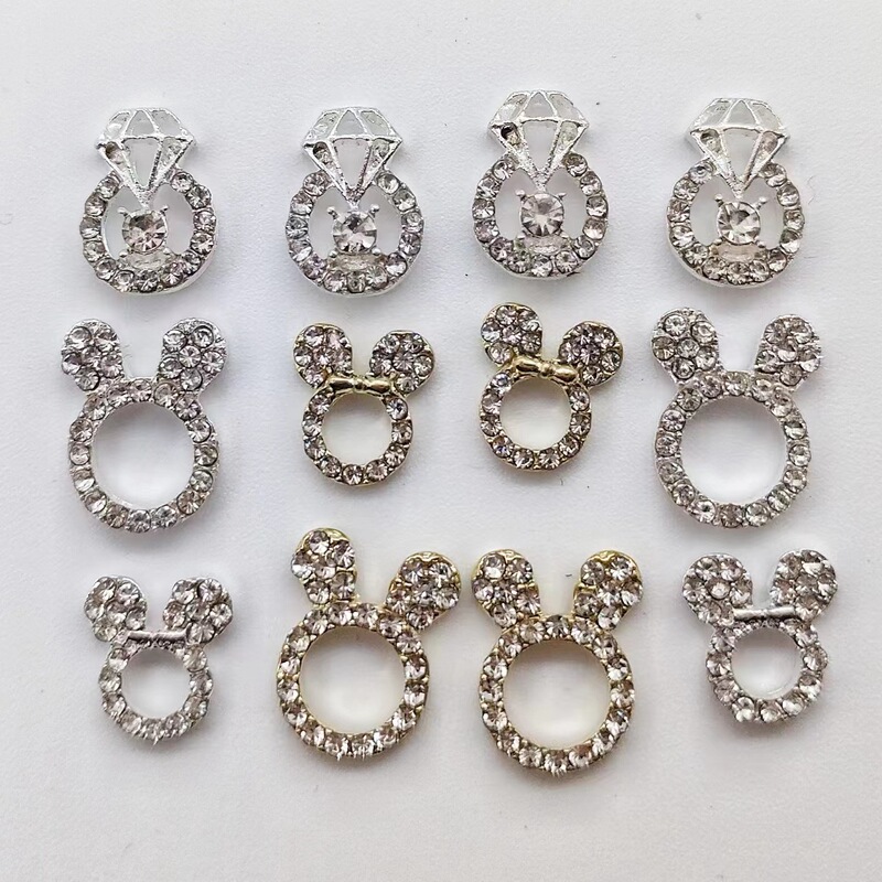 New Hollow Diamond Mickey Nail Art Jewelry Alloy Gold and Silver Diamond Cute Nail Decoration Cartoon Lover Diamond