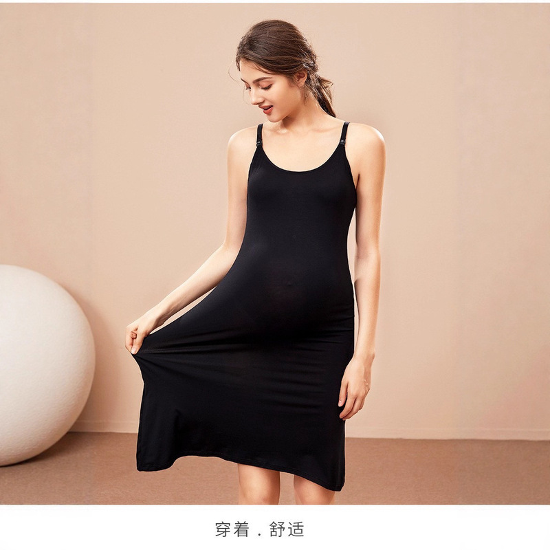 Pregnant Women Wear Large Size Loose Nursing Sling Bottoming Skirt with Breast Pads during Pregnancy and Do Not Need to Wear Intimates Nightgown