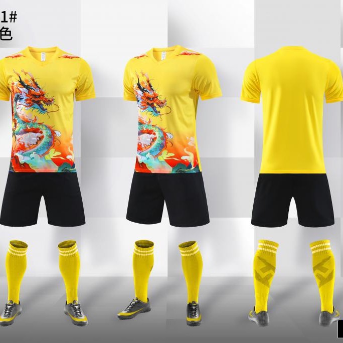 Nuevo traje de fútbol, traje de entrenamiento de patrón de dragón, traje de deporte de manga corta, traje de impresión de competición, traje de equipo de competición de barco dragón