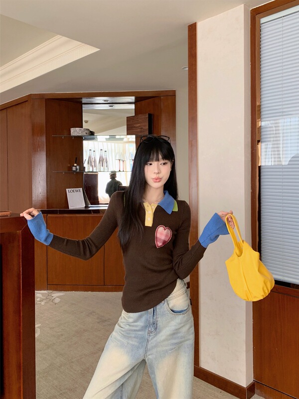 小众别致撞色气质长袖针织衫女装秋季修身显瘦chic上衣内搭打底衫|undefined