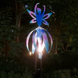 European and American Cross-Border Aliexpress Crafts with Solar Lights, Luminous Iron Art, Colorful Rotating Fairy Angel Windmill