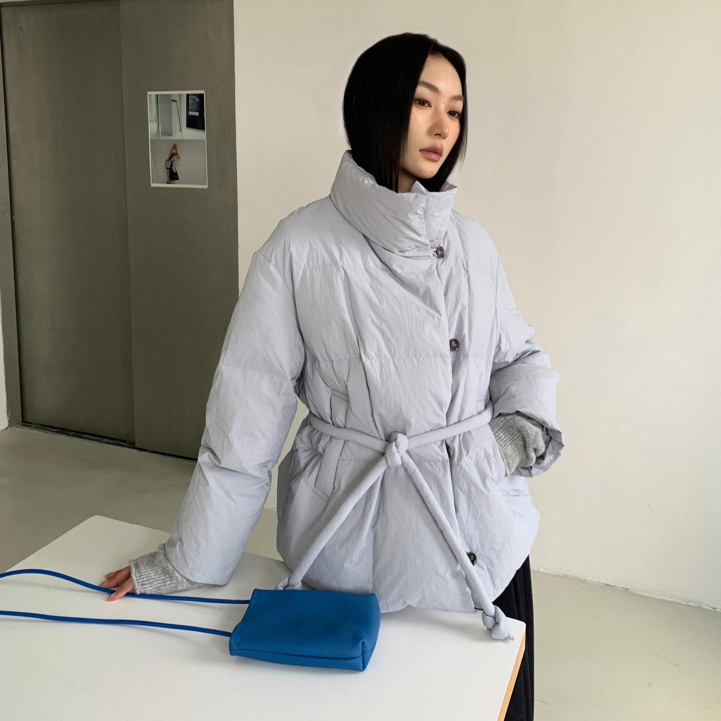 6up Korean Style Normcore Style Stand-Up Collar down Jacket Belt Jacket Women's Winter 13 Lines New Style 90 White Duck down Warm 50358