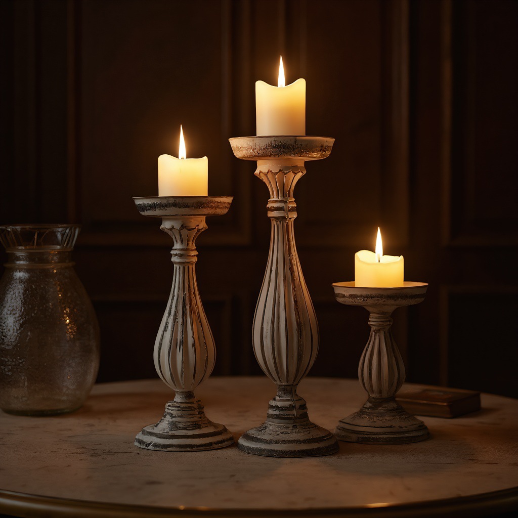 Candelabro de pilar Europeo transfronterizo, candelabro de vela de madera, decoración retro del ambiente del hogar