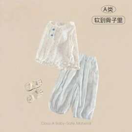 女童夏季套装无袖背心棉质两件套宝宝透气薄款格子防晒裤可爱花朵
