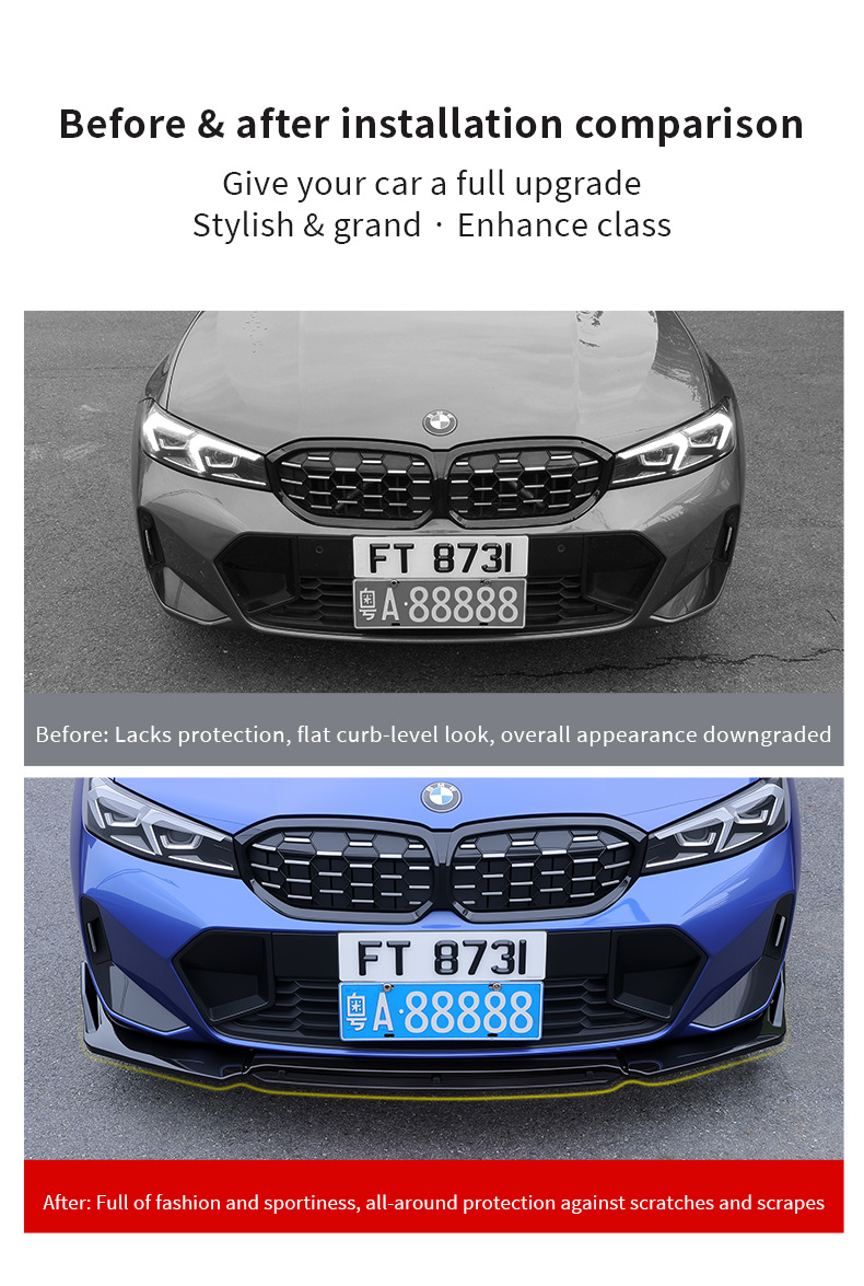 Factory direct sales universal car front spoiler, four-section thickened front corner protector, universal front lip small body kit, protective panel modification