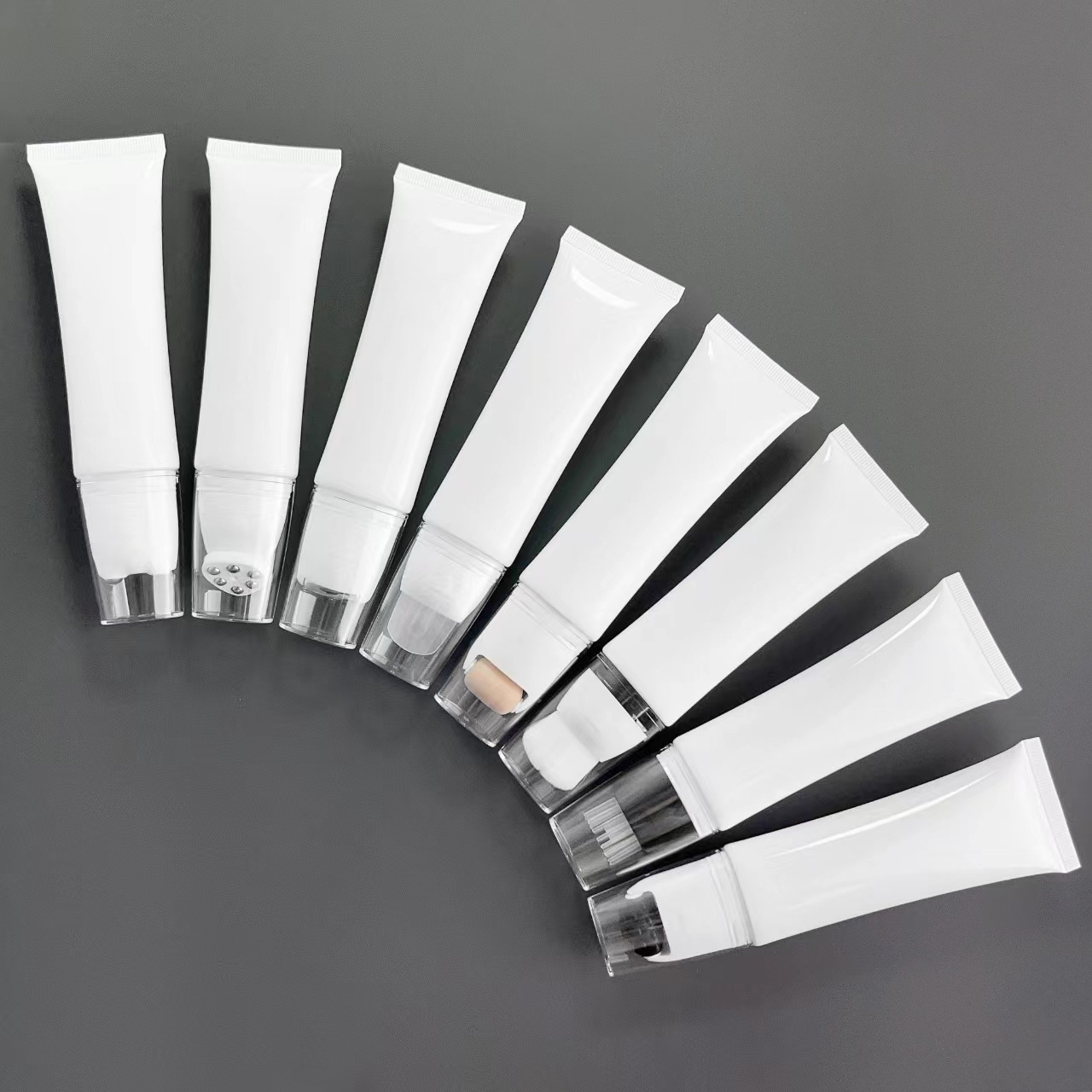 30ml/50ml cosmetic flat soft tubes, duck tongue, brush head, silicone roller flat cap empty bottles