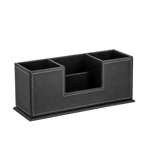 Factory wholesale pen holder simple leather double pen holder multifunctional desktop storage box office supplies stationery storage box