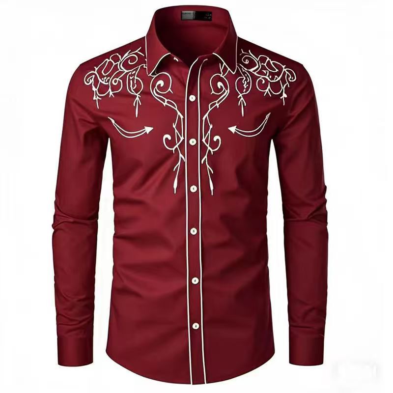 Cross-Border Supply Fashion 3D Printed Shirt American Western Style Shirt European and American Casual Four-Way Elastic Long-Sleeved Men's Shirt