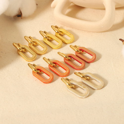 European and American cross-border stainless steel earrings and earrings 18k gold square stripe chain earrings hypoallergenic non-fading earrings