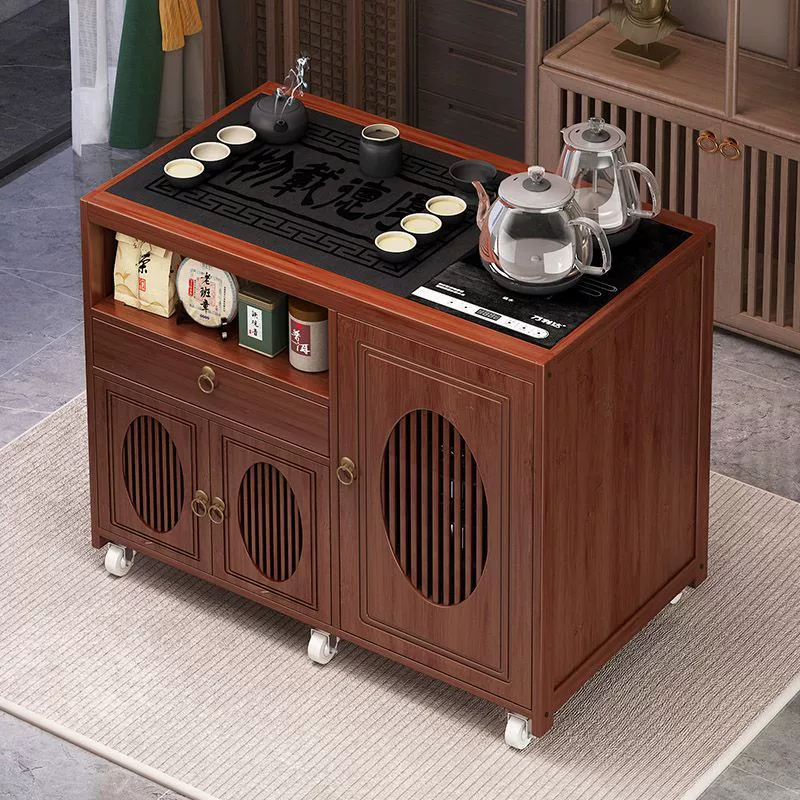 Movable tea table, tea table, sofa side, household small tea table kettle integrated solid wood tea cabinet balcony tea truck