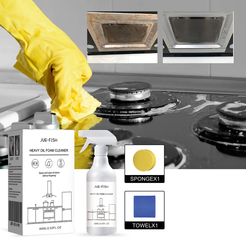 Jue-Fish Heavy Oil Stain Foam Cleaner for Kitchen Stoves, Range Hoods, and Sink Grease Removal Jue-Fish Heavy Oil Stain Foam Cleaner for Kitchen Stoves, Range Hoods, and Sink Grease Removal
