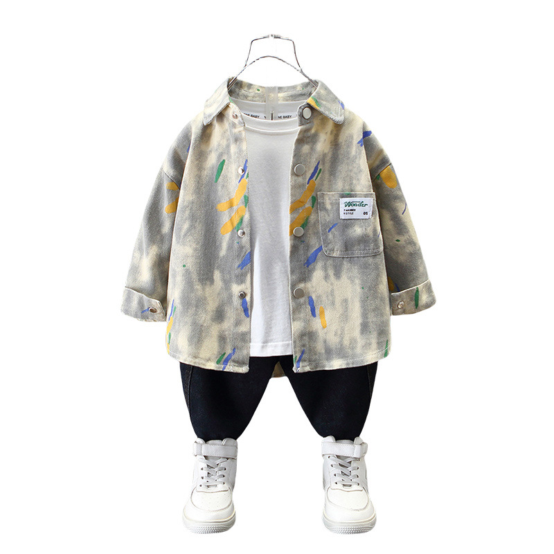 7543 Camisa de mezclilla para niños Primavera y otoño 2025 Nuevo estilo para niños Camisa de manga larga de estilo occidental Chaqueta fresca de primavera