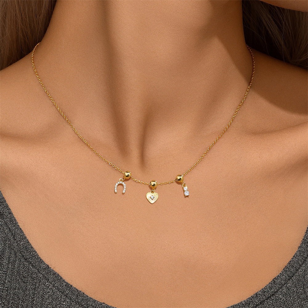 Holiday, Daily Occasion 925 Sterling Silver Zircon Cable Chain Plating Heart Shape Multi Charms Necklace