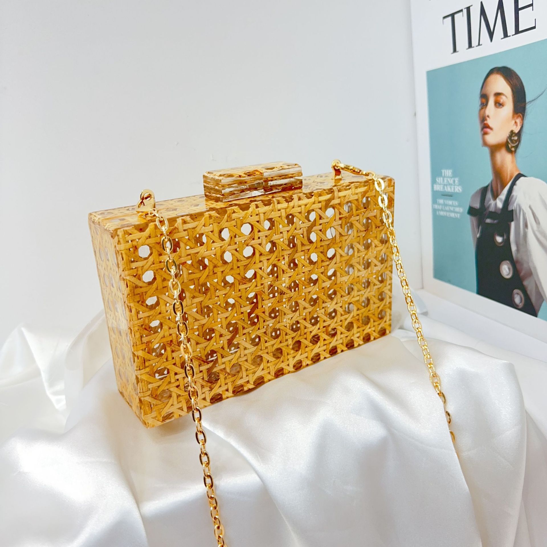 Nuevo cross-border Europa y los Estados Unidos lujo ligero bolso de cena de mujer acrílico de caña bolso de fiesta de hombro simple bolso de noche