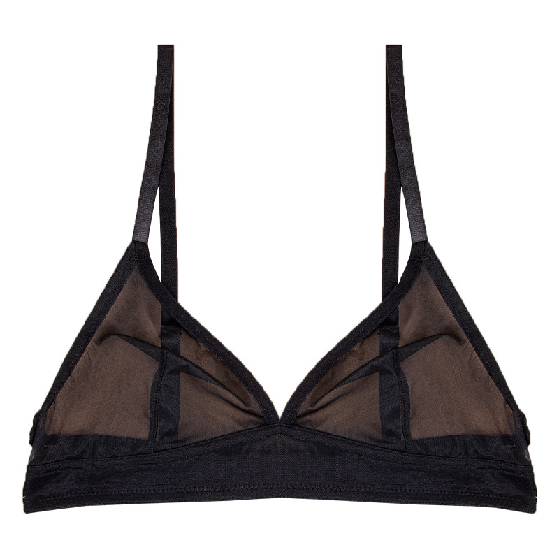 Europa y los Estados Unidos al por mayor malla transparente ropa interior de mujer extranjera delgada encaje bra sin anillo de acero bra de copa triangular