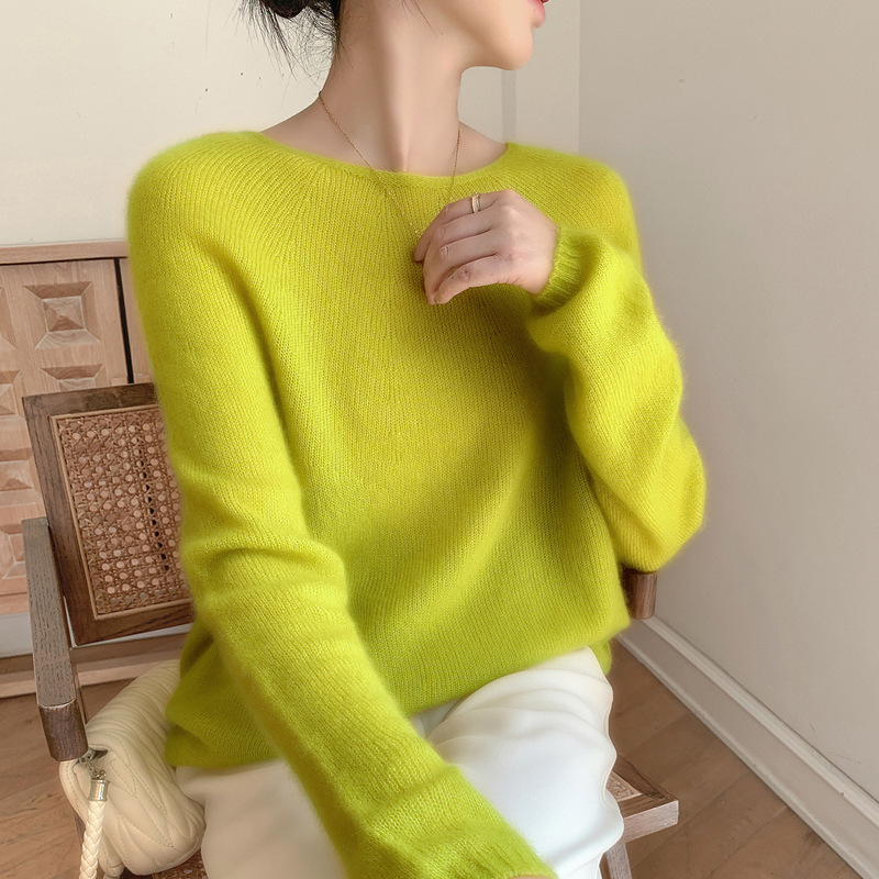 山羊绒+桑蚕丝~长袖baby小山羊绒衫女秋冬无缝一线丝羊绒套头毛衣|undefined