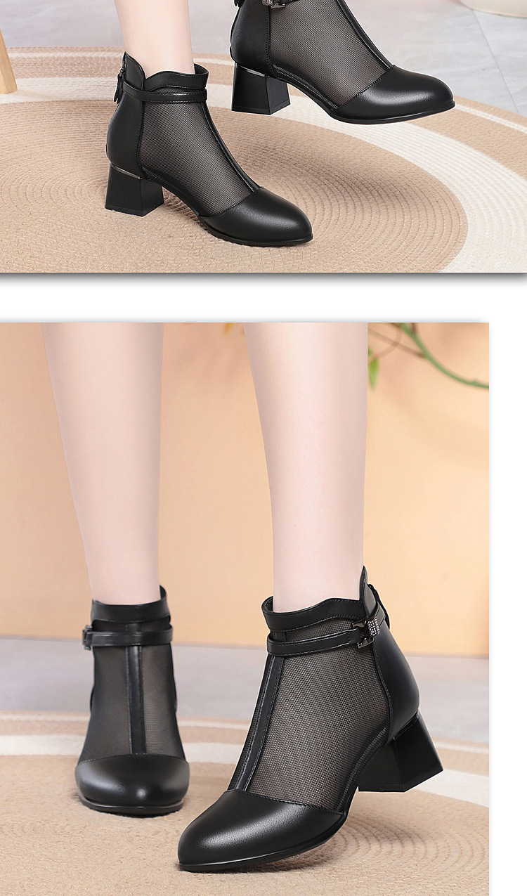 Boot nữ cổ thấp da lộn lưới gót vuông 6 cm — Xám gạo chi tiết 9