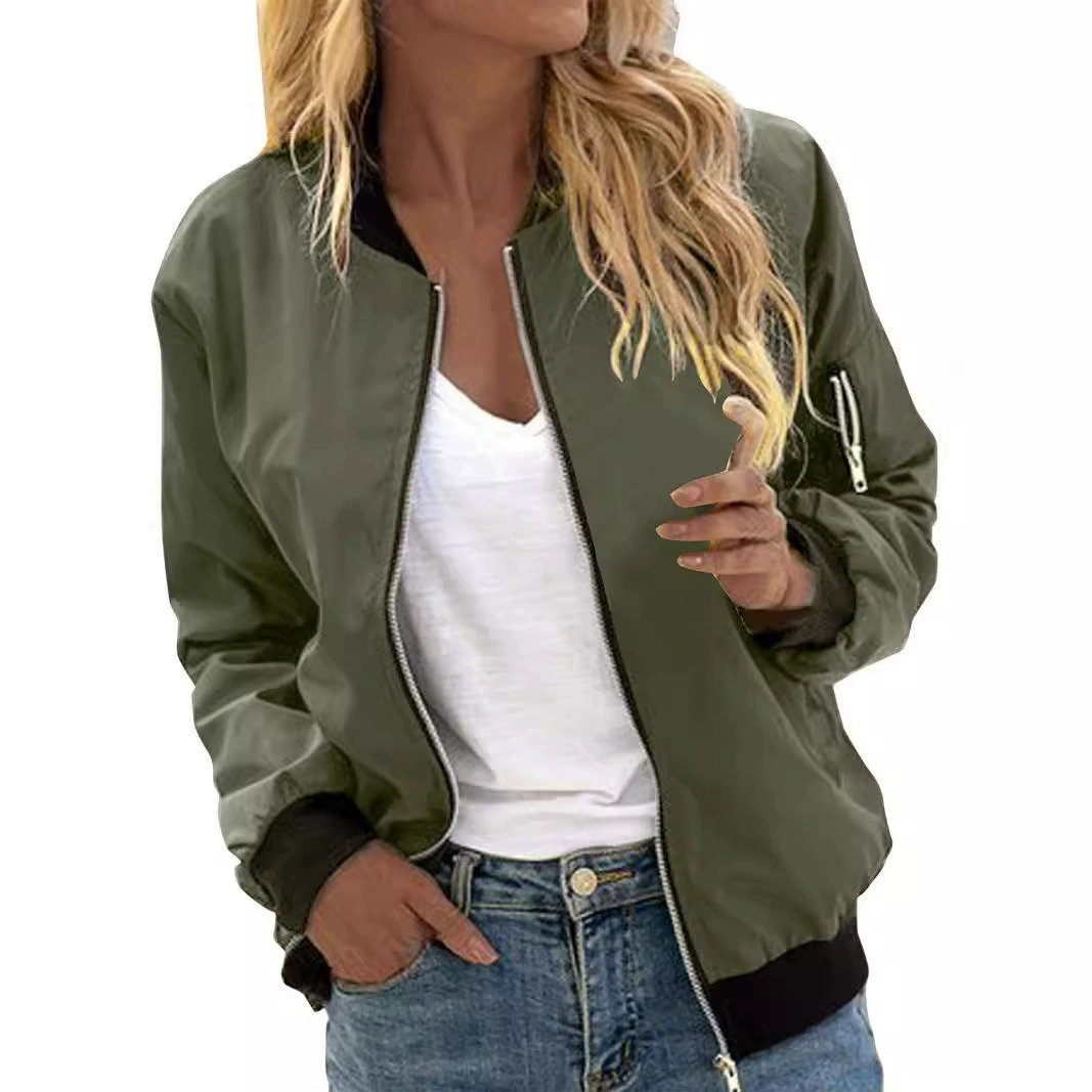 Европейская и американская повседневная куртка женская, весна 2024, новая однотонная европейская и американская модная верхняя бейсбольная форма на молнии
