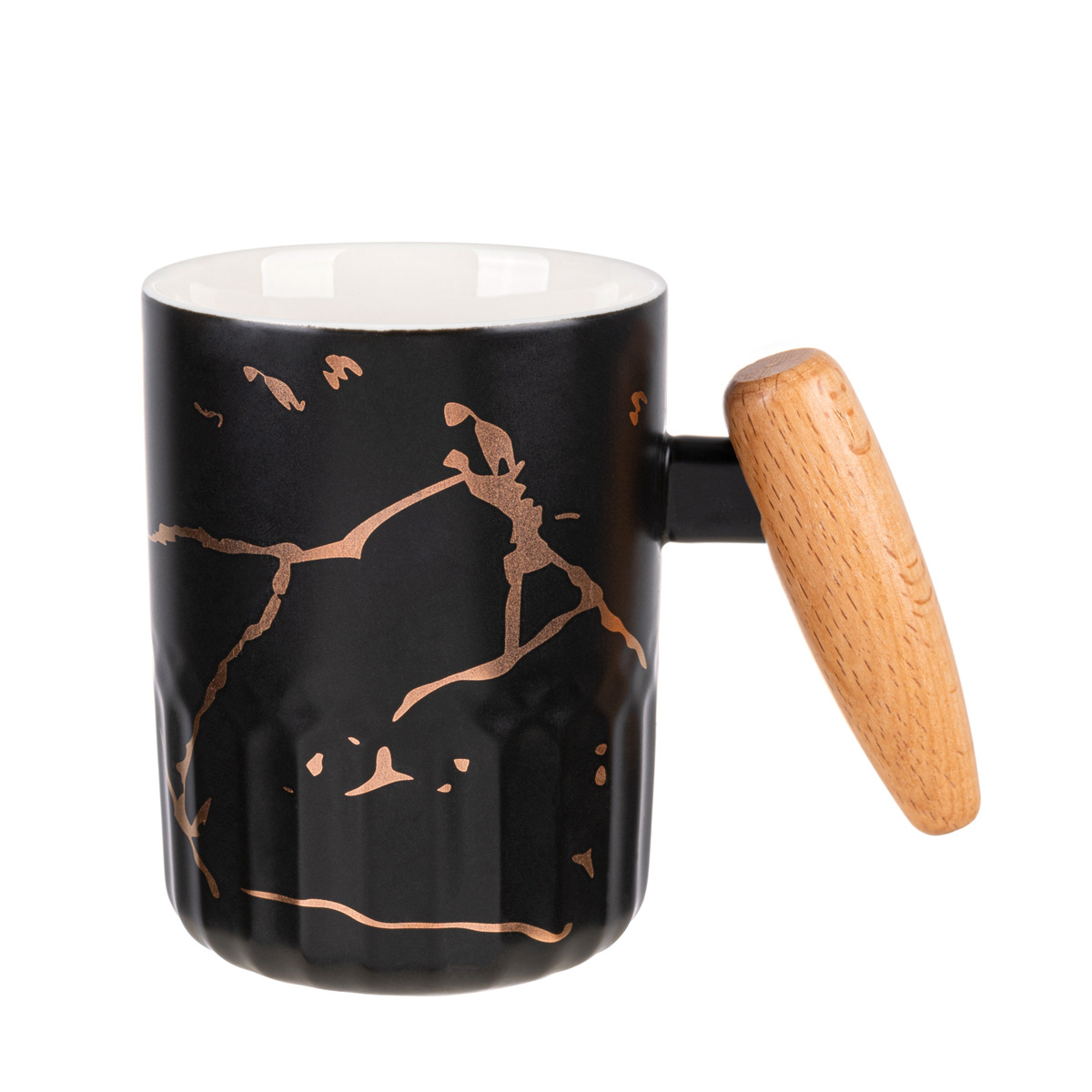 Mango de madera Taza de cerámica creativa simple taza de café de gran capacidad taza de agua de oficina con tapa cuchara regalo de DIY