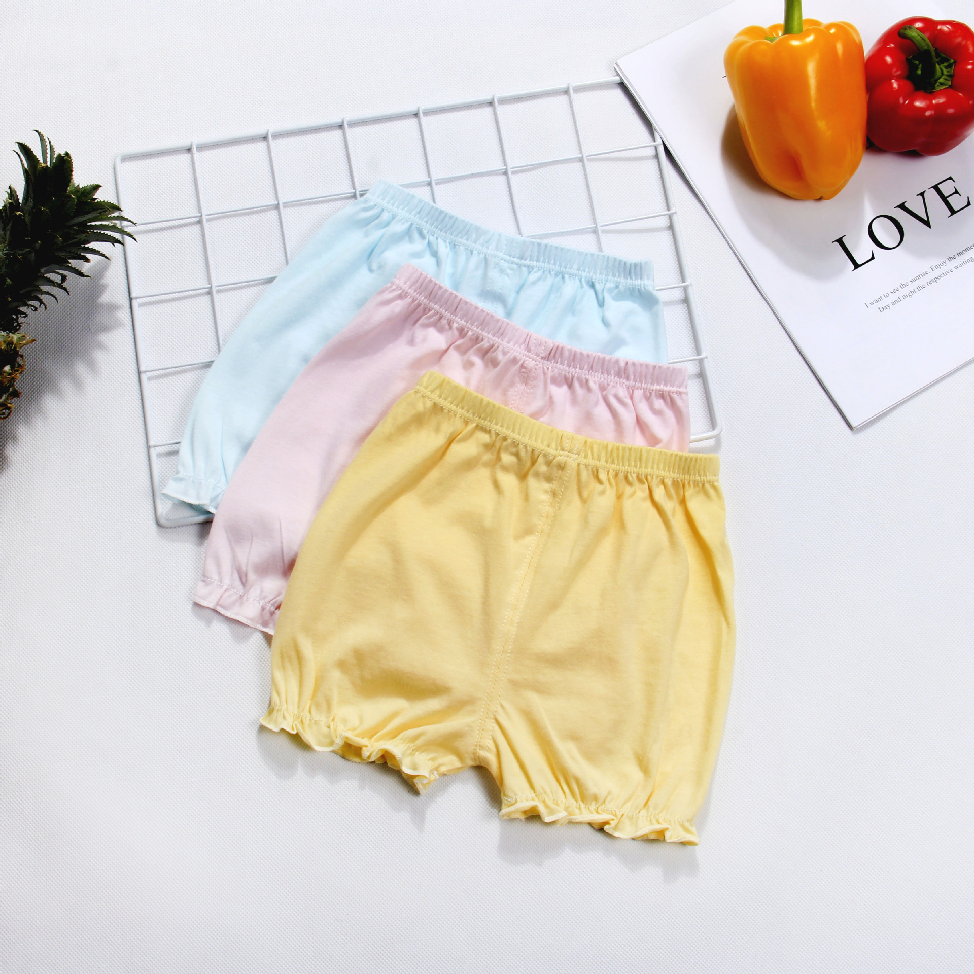 21新品夏款婴幼儿灯笼短裤薄棉宝宝纯色花边1-2-3岁女童两用短裤|ru