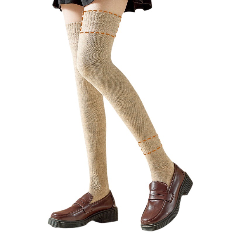 Terry calcetines sobre la rodilla calcetines altos de otoño e invierno medias de micro-presión de adelgazamiento con forro polar engrosado para mujer calcetines de muslo de desgaste exterior cálidos