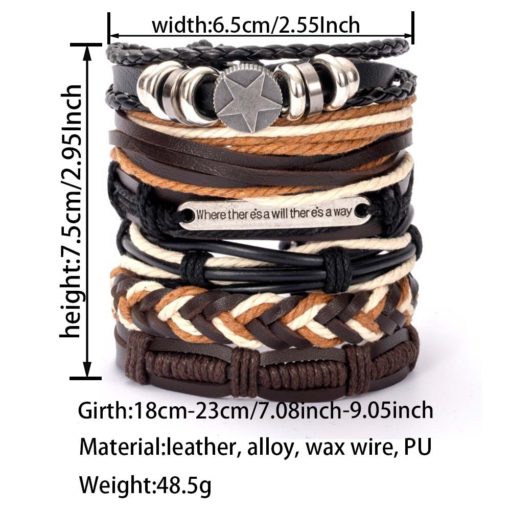 47g Weight Bracelets Classification Pu Leather Chain Material 1 Set Quantity Holiday, Daily Occasion Pu Leather Material Halloween Festival Star, Solid Color, Skull Pattern Men's Gender Layered, Braid Design Casual, Retro Style Casual Retro Star Solid Color Skull Pu Leather Layered Braid Halloween Men's Bracelets Men Cord & Leather Bracelets 8