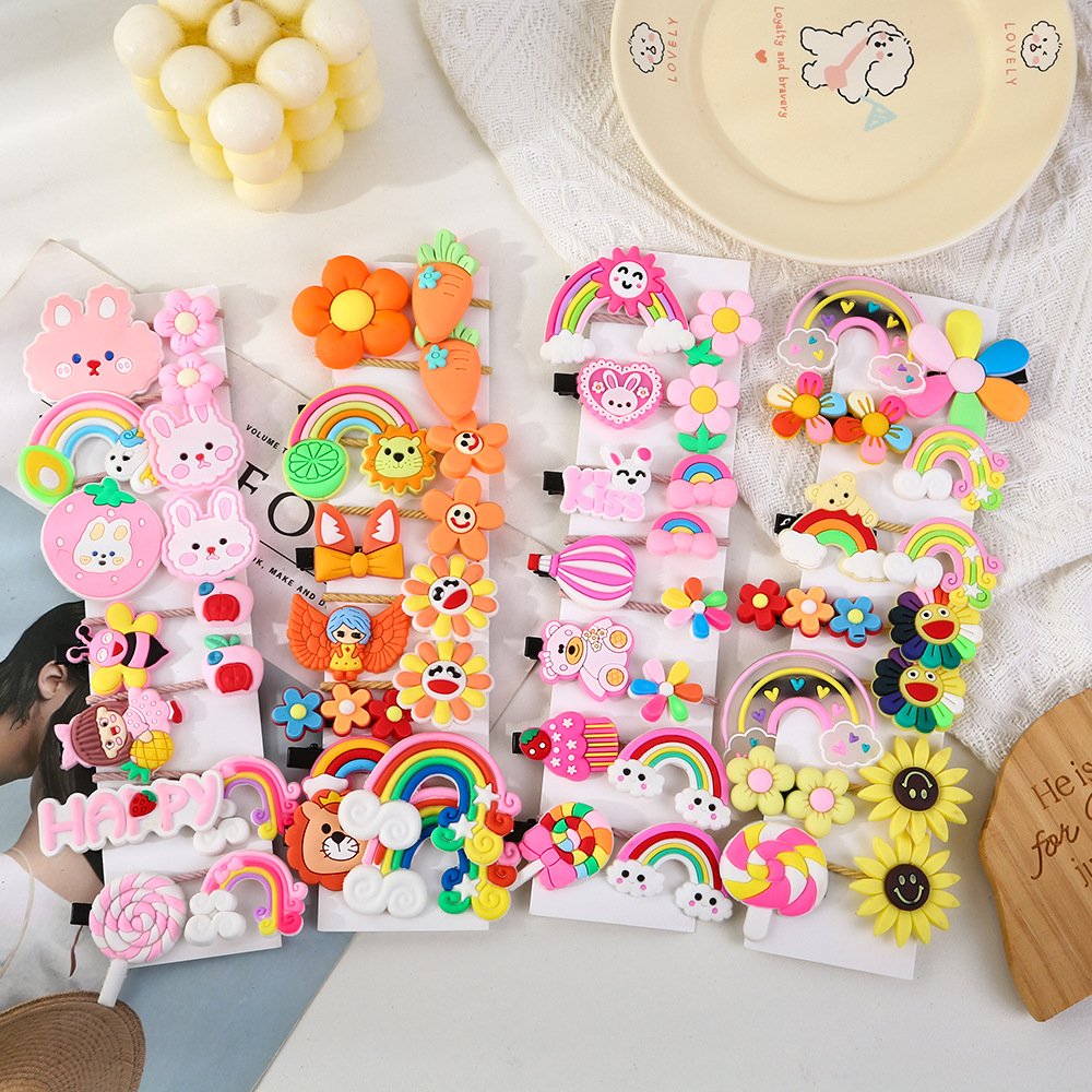 Inventario coreano clip para el cabello de niños dibujos animados set adorable clip para el cabello hecho a mano dopamina tocado de niña al por mayor