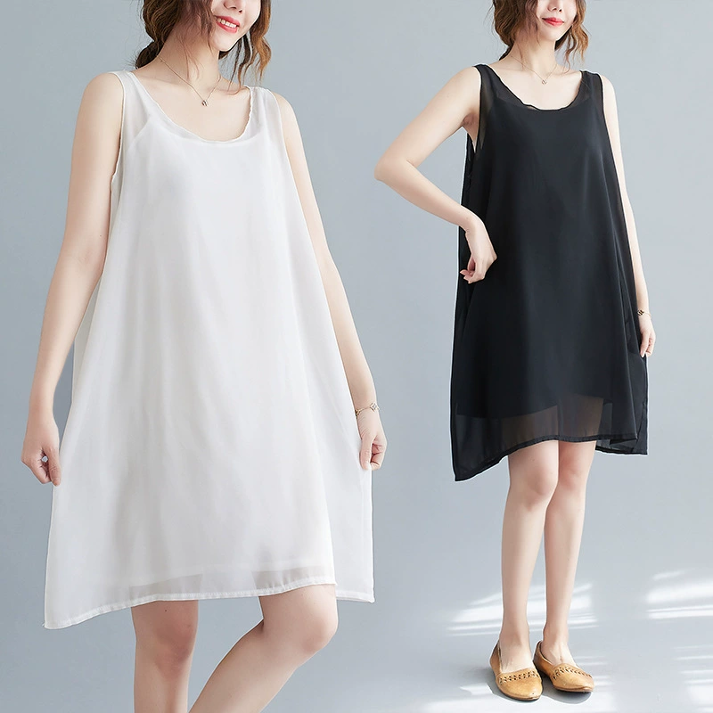Настоящее фото готового полного MM без рукавов большого размера, свободного внутреннего шифонового платья-жилета