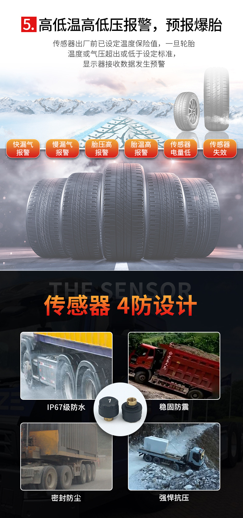 Truck Tire Pressure Monitoring Solar-Powered Tpms Wireless External 6-Tire Pressure Detection Truck Monitor Vehicle-Mounted High-Pressure