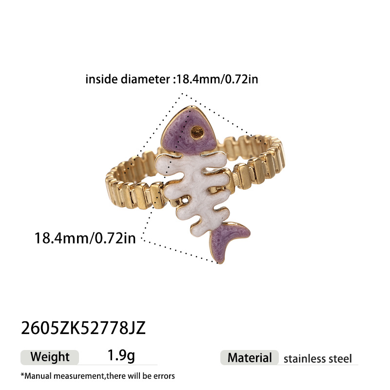 Alta Europa y América serie de mar transfronterizo de acero inoxidable goteo de aceite esqueleto hueso anillo de pez nicho de alta sensación joyería mujer