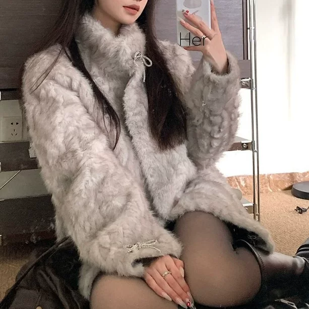 Длинное пальто с бантами, повышенная толщина, до колена, oversize