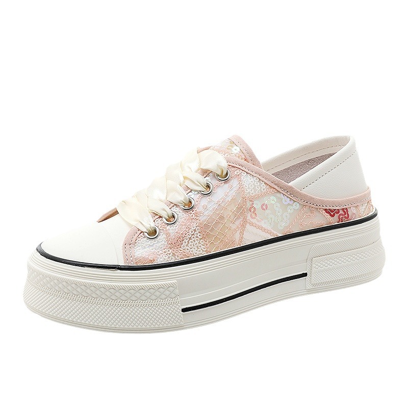 Xq911 Nuove scarpe in tela per donna con paillettes Nuove scarpe da ginnastica estive con rialzo Versatile con suola spessa_voghion.com