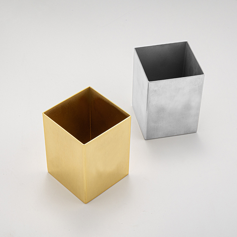 304 taza de acero inoxidable candelero taza florero cuadrado metal pluma titular 1mm engrosada escritorio adornos almacenamiento