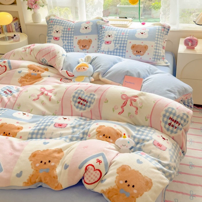 Demi-season velvet warm jeans, children's set, fleece fitted sheet, keep warm fleece duvet cover, 4 piece set, 3 piece set