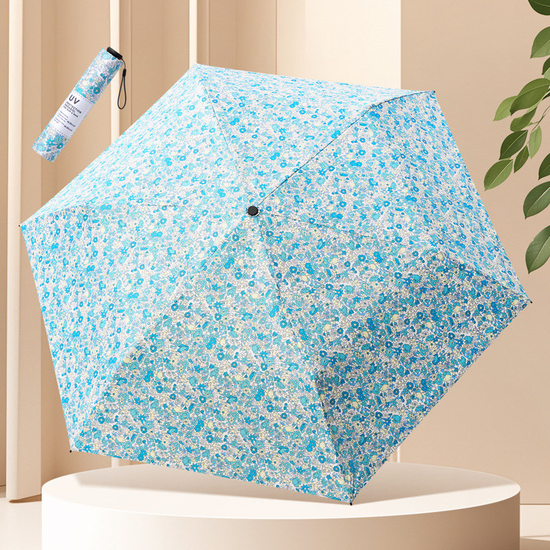 三つ折り超軽量傘日焼け止め紫外線防止傘黒ゴム傘携帯折り畳み晴れ傘両用日傘女