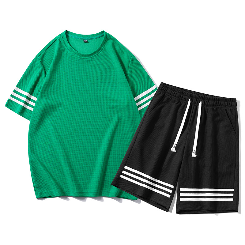 Verano 2022 traje casual de los hombres waffle live deportes casuales sueltos pantalones cortos de verano traje de entrega de una sola pieza