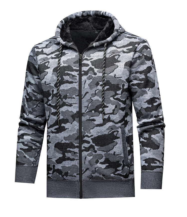 Comercio exterior otoño y invierno nuevo suéter de hombre chaqueta de camisa de punto gruesa cardigan casual chaqueta impresa de camuflaje con capuzas