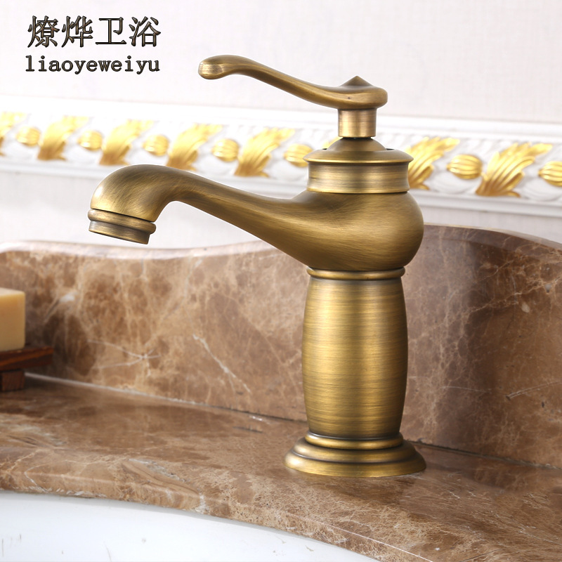 Antique basin faucet European-style copper hot and cold water faucet retro single hole basin washbasin faucet connecting washing machine Antique basin faucet European-style copper hot and cold water faucet retro single hole basin washbasin faucet connecting washing machine