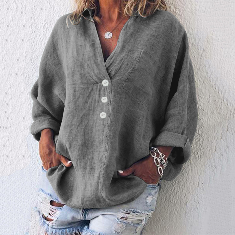 Cotton Blend, Polyester Fabric Type Long Top Length Wholesale Women's Vintage Style Simple Style Solid Color Long Sleeve Blouses