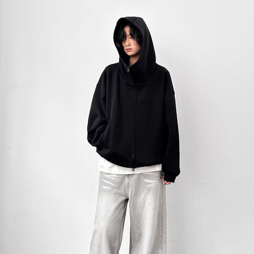 American Spring and Autumn Season Hooded Zip-Up Sweatshirt Men's Trendy Loose Design Sweatshirt Versatile Sport Coat