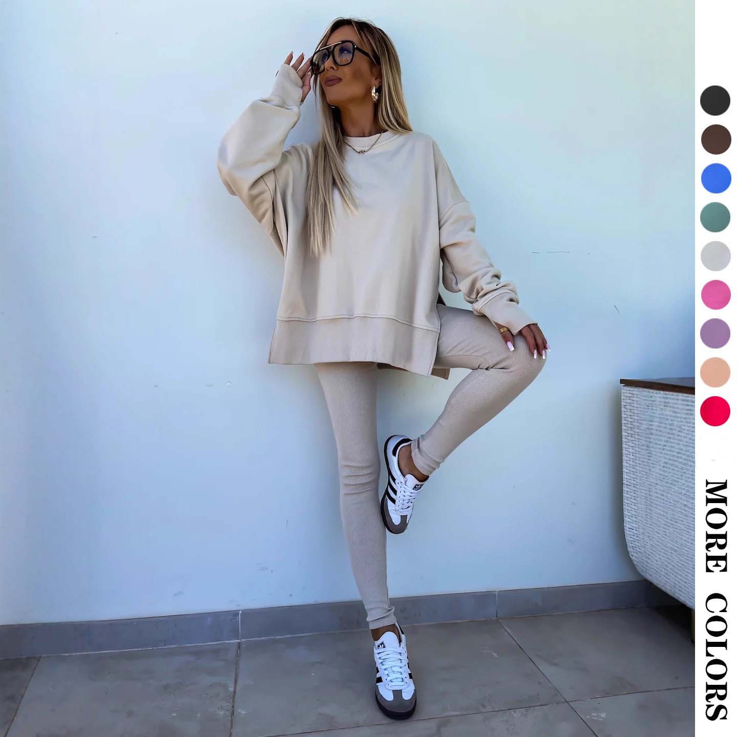 2024亚马逊新款外贸春季女装欧美休闲紧身长裤宽松卫衣套装两件套