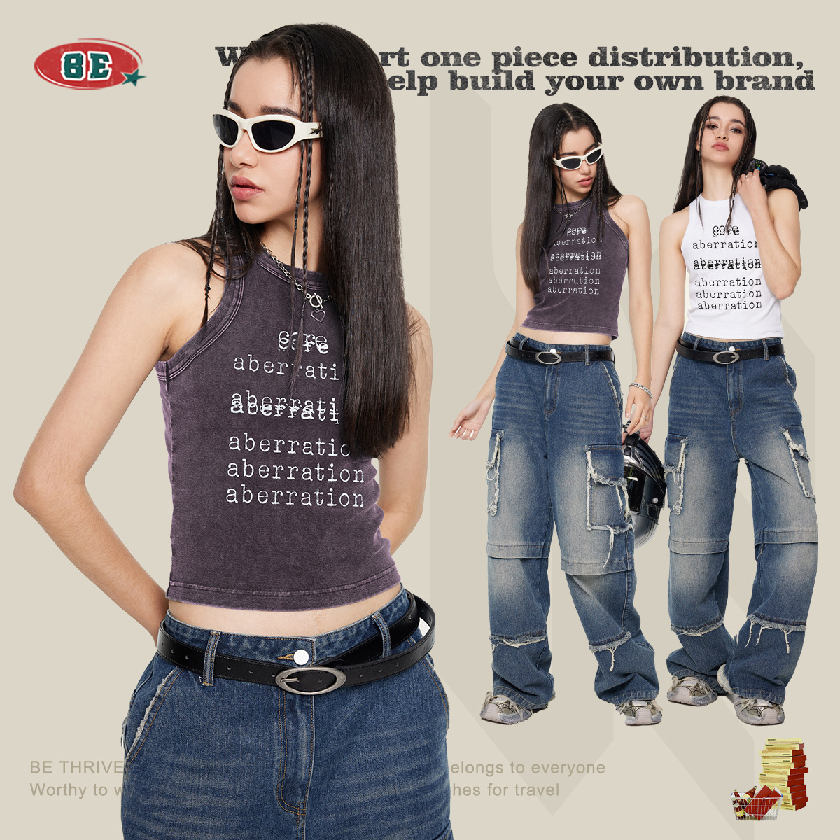 BE ropa de mujer 2025 primavera y verano transfronterizo marca de moda callejera americana chica caliente impresión de letras lavado al aire libre chaleco exterior mujeres